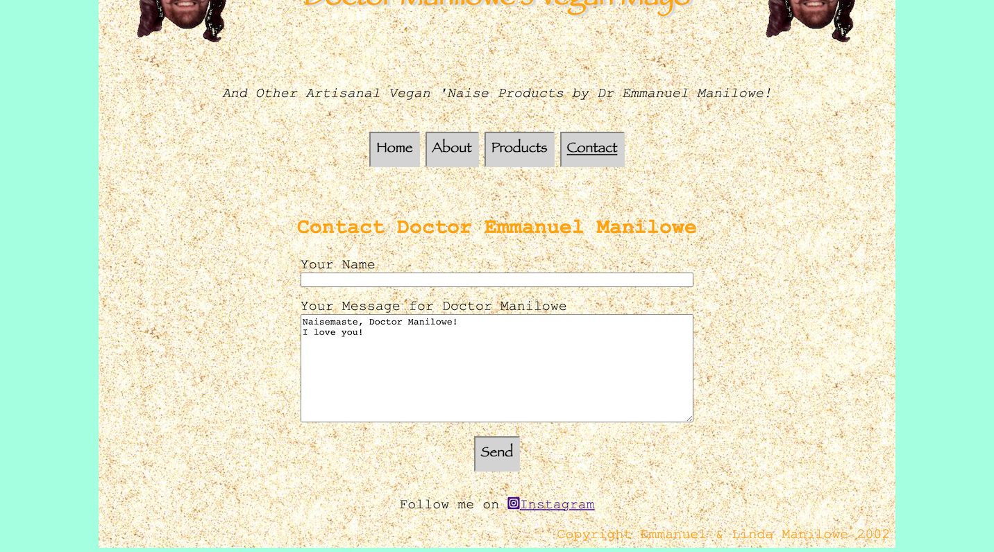 Screenshot of Doctor Manilowe contact page at desktop resolution