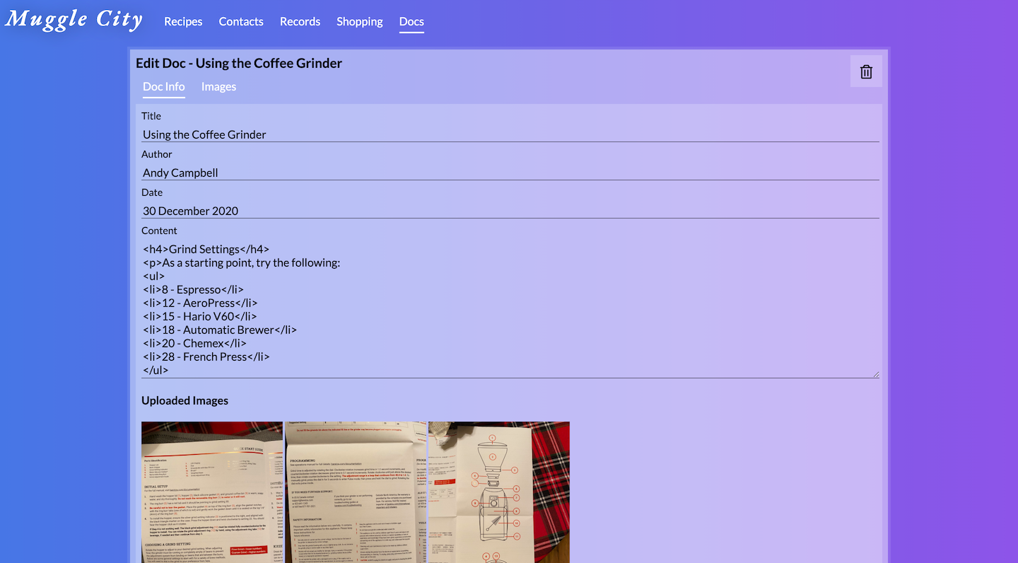 Screenshot of custom page edit on Muggle City project