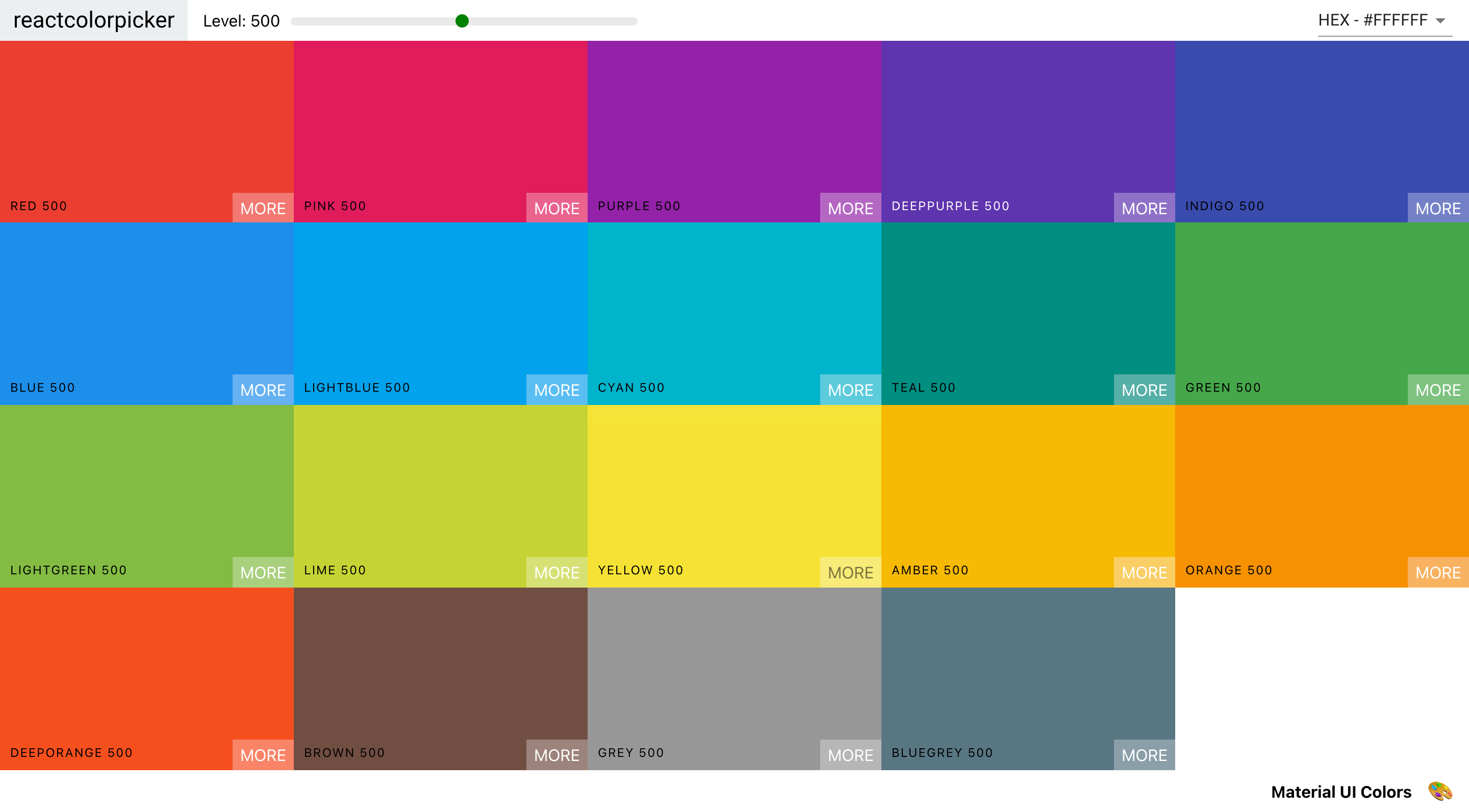 Screenshot of a single color palette on React Color Picker project