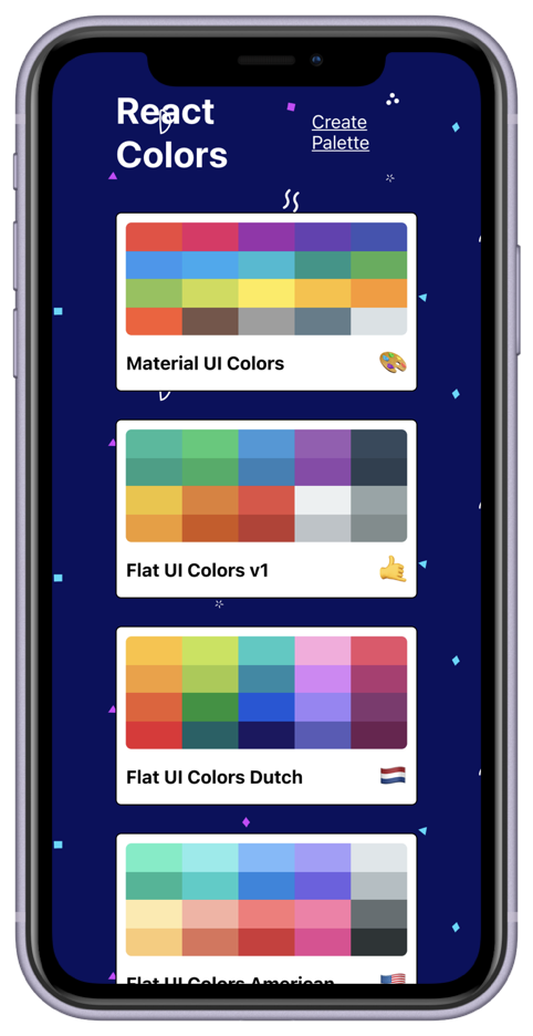 React Colors home page on an iPhone 11