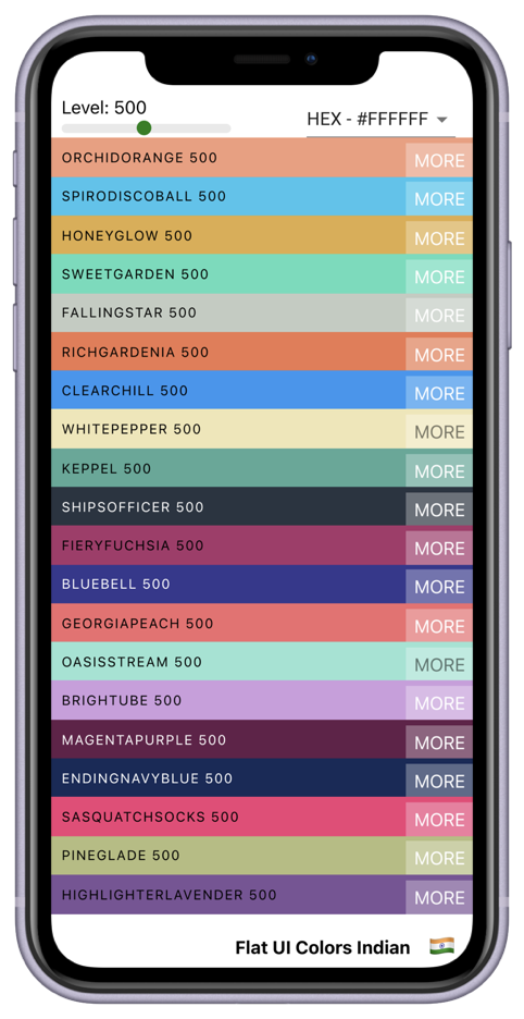 React Colors palette view on an iPhone 11